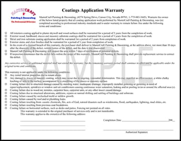 Coatings Warranty